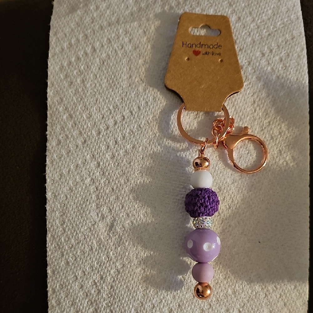 Purple and White Beaded Keyfinder Purse Keychain